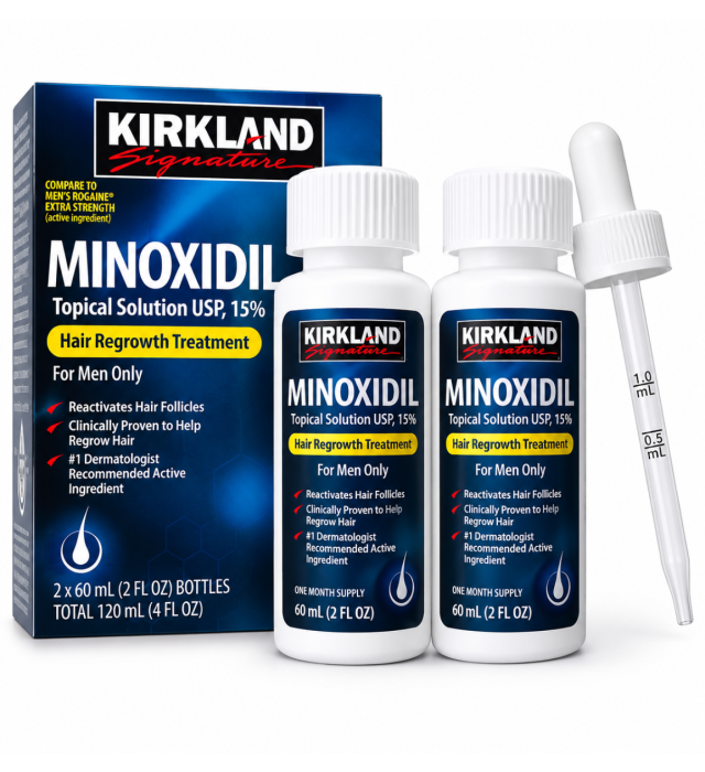 2 Minoxidil Kirkland 5% Barba e Cabelo para 2 Meses