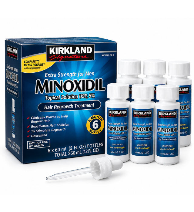 Caixa 6 Minoxidil Kirkiland 5% Original Acertar Barba Para CRESCIMENTO Barba e Cabelo para 6 Meses