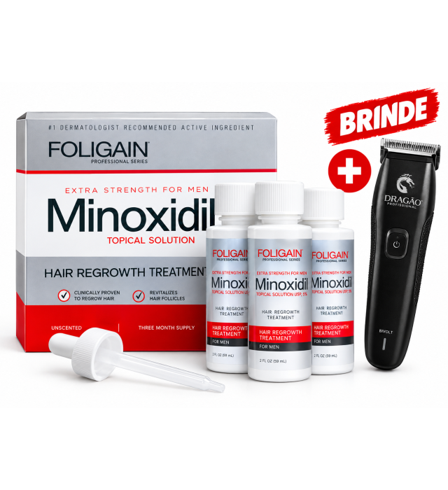 Caixa Minoxidil Foligain 5% Original Importado 3 Meses Mais Brinde Gratis