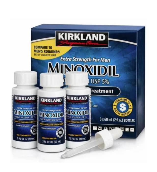 3 Minoxidil Kirkland 5% Barba e Cabelo para 3 Meses